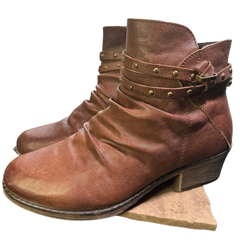 Ankle Boots Propet 8 1/2 X(2E) Brown Leather Upper Side Zip Metal Stud Decor